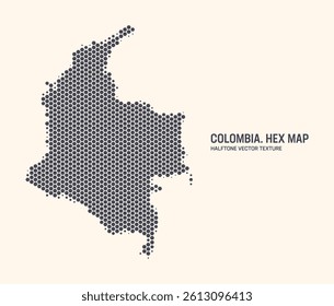 Colombia map vector hexagonal half tone pattern isolate on light background. Hex texture in the form of a map of Colombia. Modern technological contour map of Colombia for design or business projects