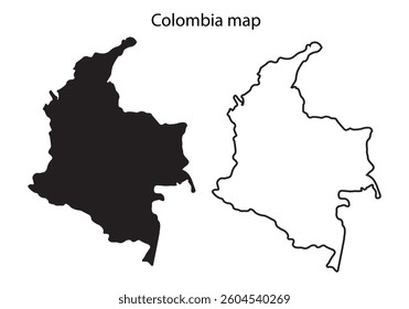 Colombia map vector illustration, Colombia map silhouette, Colombia country Landscape, Black and white Colombia map