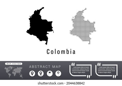 Colombia map vector set halftone dots black.