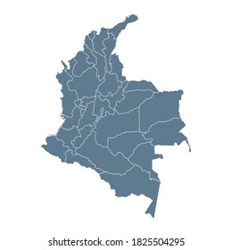 Colombia Map - Vector Solid Contour and State Regions