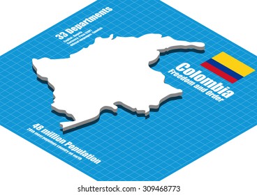 Colombia map vector three dimensional