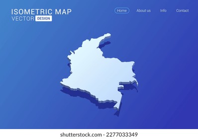 Colombia map white on blue background with isolated 3D isometric concept vector illustration.