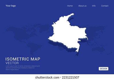 Colombia map white on dark blue background 3d isometric vector illustration.