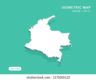 Kolumbien Karte weiß auf grünem Hintergrund mit 3D isometrischer Vektorgrafik.
