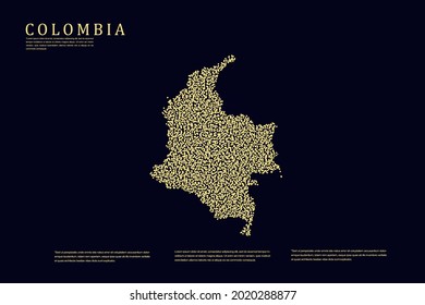 Mapa de Colombia - Mapa Mundial Planilla vectorial internacional con rejilla de oro sobre fondo oscuro para banner, sitio web, infografía, educación - Ilustración vectorial eps 10