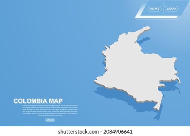 Colombia Map - World map International vector template with isometric style including shadow, white color on blue background for design, website, infographic - Vector illustration eps 10