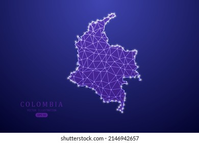 Colombia Map - World Map International vector template with purple mash line, point scales, and polygon style isolated on purple technology background - Vector illustration eps 10