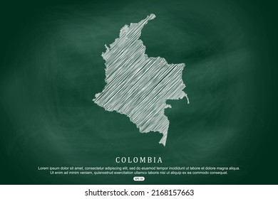 Mapa de Colombia - Mapa Mundial Planilla vectorial internacional con esbozo blanco de dibujo gráfico y estilo de escuela antiguo aislado en el fondo del tablero verde - Ilustración vectorial 10