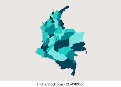 Mapa de Colombia - Mapa Mundial Modelo vectorial internacional con Alto detalle incluyendo color de contorno azul y verde aislado en fondo blanco - Ilustración vectorial eps 10
