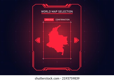 Colombia Map - World Map International vector template with Red Color in perspective style and HUD, GUI, UI interface isolated on black background for design - Vector illustration eps 10