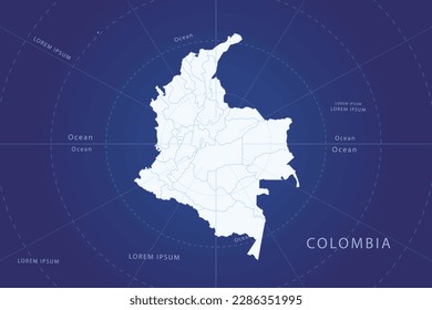 Colombia Map - World Map International vector template with High detailed and white color including circle line on blue background for design, infographic, website - Vector illustration eps 10