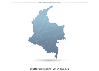 Mapa de Colombia - Mapa Mundial Plantilla vectorial internacional con Alto detalle que incluye color gradiente gris y azul y color de contorno blanco aislado en fondo blanco - Ilustración vectorial eps 10