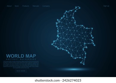 Colombia Map - World Map mash line and point scales on blue technology background. Wire Frame 3D mesh polygonal network line, design sphere, dot and structure - Vector illustration eps 10