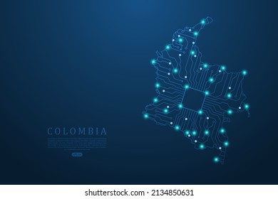 Colombia Map - World map vector template with Abstract futuristic circuit board Illustration or High-tech technology mash line and point scales on dark background - Vector illustration ep 10