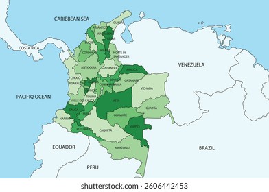 Colombia maps green colour flat vector design