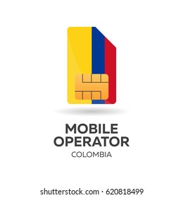 Colombia mobile operator. SIM card with flag. Vector illustration
