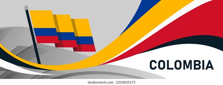 Banner del día nacional colombiano con fondo de tema de colores de la bandera colombiana y diseño geométrico abstracto corporativo moderno de color rojo azul amarillo. Tema colombiano. Ilustración del vector web de Bogotá.