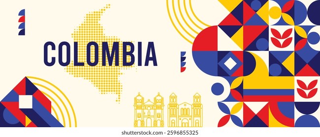 colombia National day banner design with dotted map