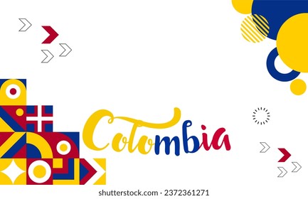 Banner del Día Nacional de Colombia con mapa, fondo del tema de los colores de la bandera y diseño geométrico abstracto retro moderno rojo azul moderno diseño geométrico.