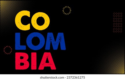 Colombia national day banner with map, flag colors theme background and geometric abstract retro modern blue red yellow design.