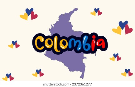 Colombia national day banner with map, flag colors theme background and geometric abstract retro modern blue red yellow design.