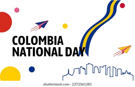 Colombia national day banner with map, flag colors theme background and geometric abstract retro modern blue red yellow design.