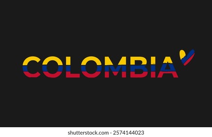 Colombia national flag banner with hand drawn heart. Vector illustration