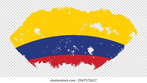 Colombia national flag with distressed stroke brush effect on isolated background