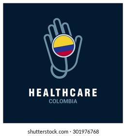 Colombia National flag on stethoscope - Health care logo - Medical Logo - specialist doctors in Country - Hospital Clinic Logo - Helping Hand Logo - Charity Help Vector illustration