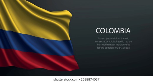 Colombia national flag with ripples and shadows on a gradient black backdrop