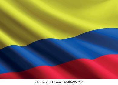 Colombia national flag waving in the wind, realistic detailed silk texture