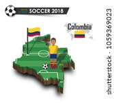 Colombia national soccer team . Football player and flag on 3d design country map . isolated background . Vector for international world championship tournament 2018 concept .