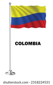 Colombia national state flag fluttering on white background with realistic country name inscription. flags icon