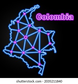 Mapa del neón colombiano, ilustración vectorial aislada.