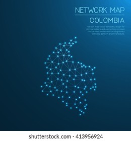 Colombia network map. Abstract polygonal map design. Internet connections vector illustration.