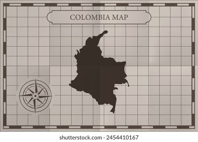 Colombia old classic country map. Vintage antique map paper style.