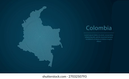 Mapa de contorno da Colômbia preenchido com círculos concêntricos no fundo de gradiente escuro