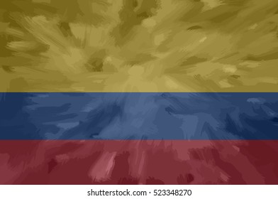 Colombia painted / drawn vector flag. Dramatic, unusual look. Vector file contains flag and texture layers