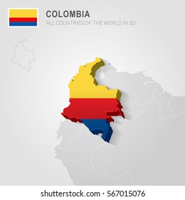 Colombia painted with flag drawn on a gray map.