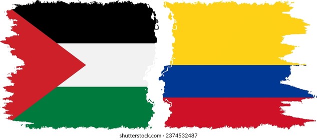 Colombia and Palestine grunge flags connection, vector