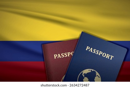 Passaporte da Colômbia com bandeira da Colômbia Fundo