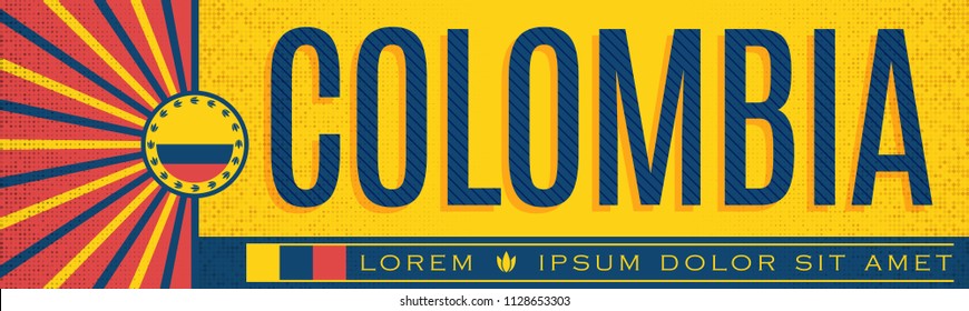 Colombia patriotic banner vintage design, typographic vector illustration, colombian flag colors