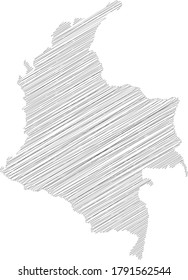 Colombia - pencil scribble sketch silhouette map of country area with dropped shadow. Simple flat vector illustration.