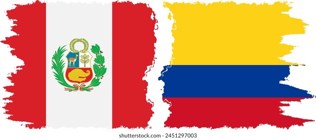 Colombia and Peru grunge flags connection, vector