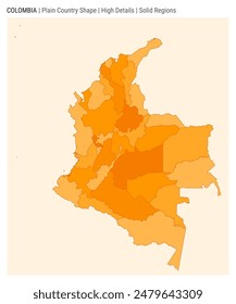 Colombia plain country map. High Details. Solid Regions style. Shape of Colombia. Vector illustration.