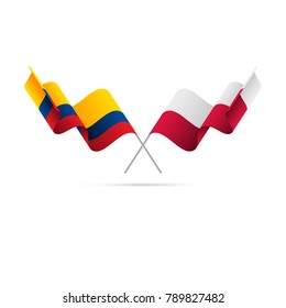 Colombia and Poland flags crossed. Vector illustration.