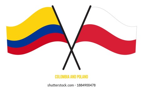 Colombia and Poland Flags Crossed And Waving Flat Style. Official Proportion. Correct Colors.