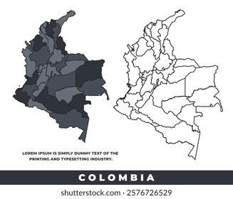 Colombia political regions black color outline map set