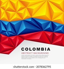 Colombia polygonal flag. Vector illustration. Abstract background in the form of colorful yellow, blue and red stripes of the Colombian flag.