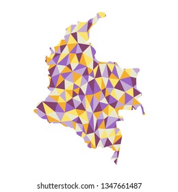 Colombia polygonal map background low poly style yellow, orange, blue, purple colors vector illustration eps
